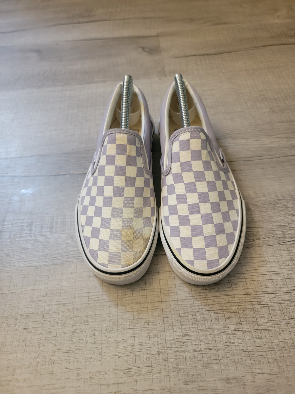 Vans Checkerboard Slip-On Flats in Lavender and White